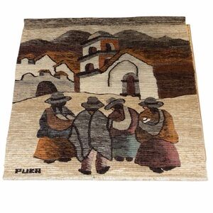 Vintage Peruvian Hand-woven Wool Tapestry 39.5”x42” Neutral Tones